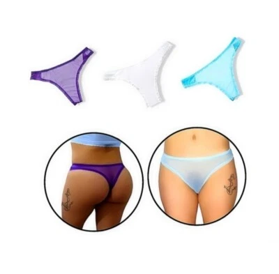 Damen Durchsichtige Reizwäsche Slip Unterhose Frauen String Weiß Lila Blau - Bild 1 von 2