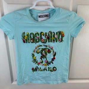 Kids Moschino Milano Couture Short Sleeve T-Shirt Top Floral Blue - Picture 1 of 5