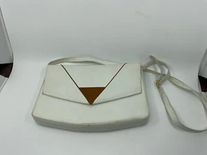 Auth Vintage Bally Crossbody bag purse White/Brown Leather Made in Italy - Picture 1 of 3