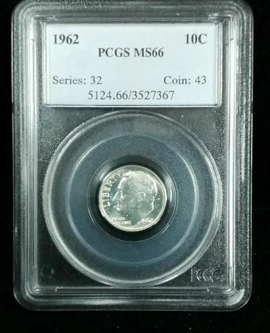 1962-P Roosevelt Dime 10c  PCGS MS66 SPOTS #7365 Cover