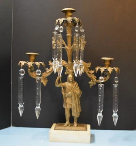 SELTENER ANTIKER KERZENLEUCHTER VERGOLDETE BRONZE SEMINOLE KRIEGER KRISTALL PRISMA GIRANDOLE - Bild 1 von 17