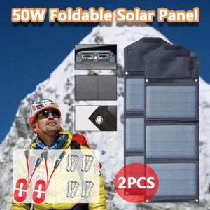 50W USB Solar Panel Kit Folding Power Bank Outdoor Camping Hiking Phone Charger - Picture 1 of 10
