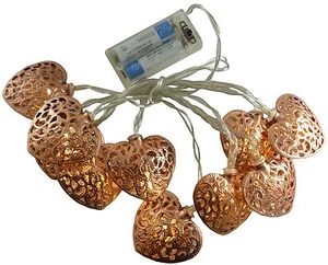 10 Chcolate Metal Heart Lights - Warm White LED - 1.5m - Battery Operated (L207) - Picture 1 of 1