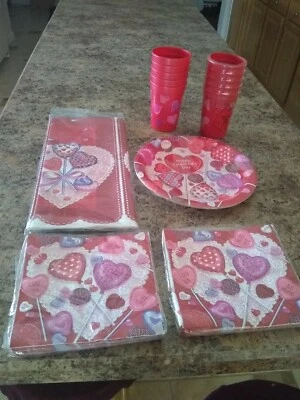 American Greetings Valentine's Day Tablecover, Plates, Cups, and Napkins - Image 1 of 4