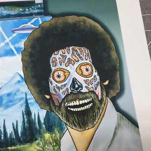 Bob Ross they live alien art print 12"x15" custom sublimation trippy sci-fi tree - Picture 1 of 10