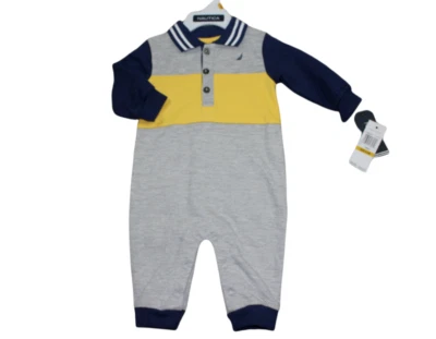 Nautica Bebé Niño Conjunto Gris Azul Marino Amarillo Una Pieza Otoño Talla 0-3 Meses Mos Nuevo Con Etiquetas Foto 1 de 4