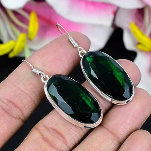 Chrome Diopside Gemstone Handmade925 Sterling Silver Earring Gif For Her - 1.5" - Picture 1 of 5