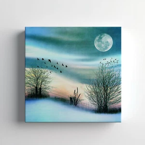 Birds Winter Scenery Canvas Print Wall Art, Stylish Home Decor Wall Hanging - Picture 1 of 12