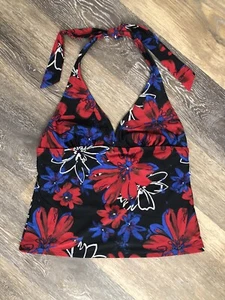 Catalina Womens S 4-6 Floral Halter Neck Unpadded Tankini Swim Top Blk Red Blue - Picture 1 of 3