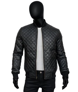 Mens Biker Quilted Leather Bomber Jacket RAF Pilot Aviator B3 Motorcycle Jacket - Picture 1 of 6