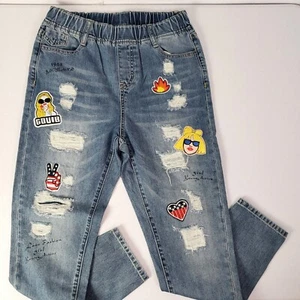 Jeans donna blu BSO1968 con diverse toppe look distrutto effetto invecchiato nuovo con etichetta - Foto 1 di 12