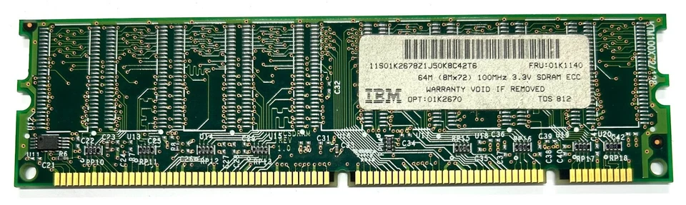 Memoria Ram IBM FRU: 01K1140 OPT: 01K2670 / 01K1130 64MB 100MHz SDRAM ECC PC-100 - Imagen 1 de 1
