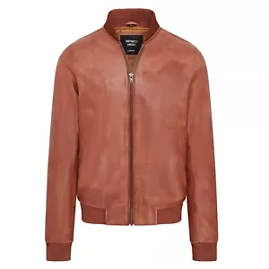 Hombres Universitaria Marrón Tostado Cuero Bomber Chaqueta Informal 100% Suave - Bild 1 von 9