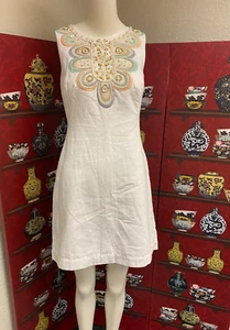 Monsoon White Cotton Embroided And Beaded Dress Size 8 - Picture 1 of 11