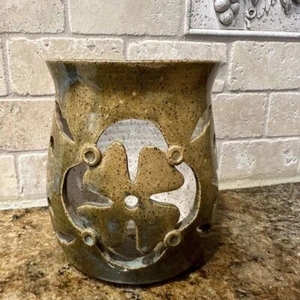 Kunstkeramik Windlicht Teelicht Kerze Schnitt Blume Leuchte Ton Glas gefleckt 5,5" T - Bild 1 von 11