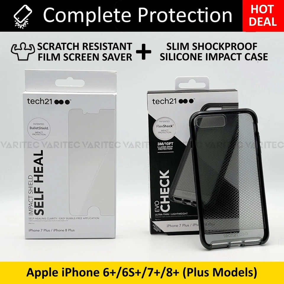 Tech21 Film Screen Saver Protector + Gel Case Cover for Apple iPhone 6/7/8+ Plus - Image 1 of 4