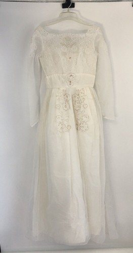 OFF WHITE Abito da sposa anni 60 linea A pizzo tulle bianco sporco trasparente manica lunga senza cartellino