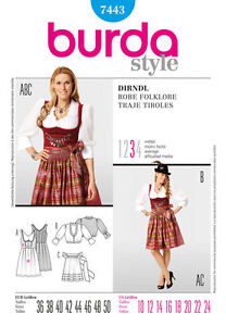Burda 7443 Sewing Pattern Dirndl Folkwear German Costume Dress Oktoberfest 10-24