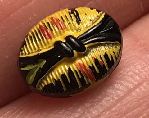 unique small yellow red hand painted black glass vintage antique button #500 Cover