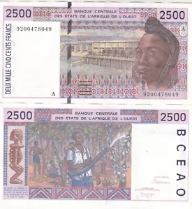 ESTADOS DE AFRICANA OCCIDENTAL COSTA DE MARFIL 2500 FRANCOS 1992 P112A AU/UNC - Imagen 1 de 1