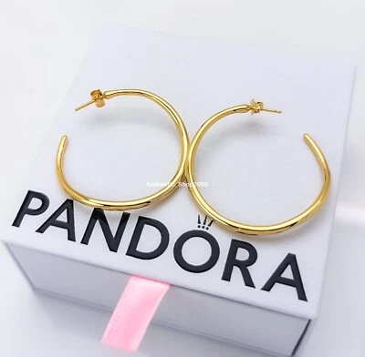 Nuevos Pendientes Argolla 100% Auténticos Oro PANDORA Forma Orgánica 42 mm 263299C00 Foto 1 de 4