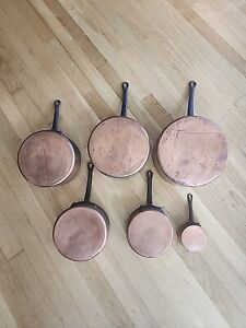 Vintage/Antique Nesting French Copper Pots Hand Forged Set of 6