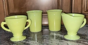 Mid Century Modern Hazel Atlas Sugar Creamer Tumbler Cups Neon Yellow Platonite - Picture 1 of 12