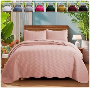 Queen Size Bedspread 3 Piece Embossed Quilted Coverlet Bed Throw 100% Microfiber - Picture 1 of 91