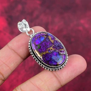 Purple Copper Turquoise Gemstone Handmade 925 Sterling Silver Pendant Jewelry - Picture 1 of 5