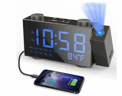 Projection Alarm Clock Moskee Digital Dual Alarm Clocks for Bedroom with FM Radi - Image 1 of 4