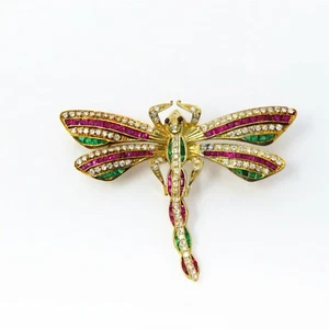 Broche pin libélula diamante esmeralda rubí de oro amarillo 18k NYJEWEL de 3,5 quilates - Imagen 1 de 4
