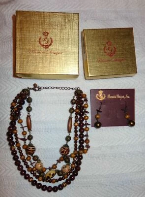 PREMIER DESIGNS INTO THE WILD NECKLACE SET EARRINGS BRASS PLATED BROWN SHELL - Image 1 of 4