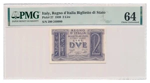 ITALY banknote 2 Lire 1939 PMG MS 64 EPQ Choice Uncirculated - Picture 1 of 7