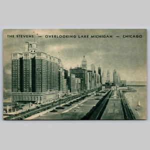 Postcard The Stevens Hotel Overlooking Lake Michigan Chicago - Picture 1 of 3