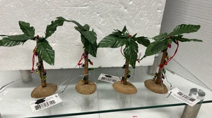 Lot Of 4 Miniature Palm Coconut Tree With Lights Accent 4" Tall Figurines - Picture 1 of 5