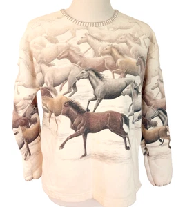 Suéter Vintage Caballos Estampida Mujer Vaquero Artesanos Sunsche Sudadera Talla M - Imagen 1 de 12