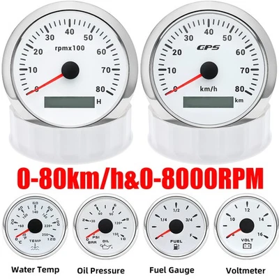 6 Gauge Set 85mm GPS Speedometer 80KM/H&Tacho 8000RPM Gauge for Boat Car Truck - Image 1 of 4