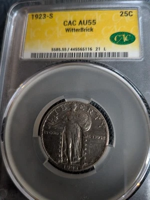 Cuarto de cuarto Standing Liberty 1923-S 25c CAC AU-55 Witterbrick (código 666 Foto 1 de 4