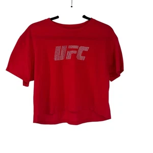 T-shirt manica corta ritagliata con dettagli strass rossi UFC nuova senza etichette taglia large - Foto 1 di 5