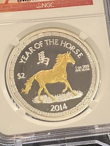 2014 Niue Year of the Horse Gilt Silver $2  Early Release PF70 Ultra Cameo - Picture 1 of 3