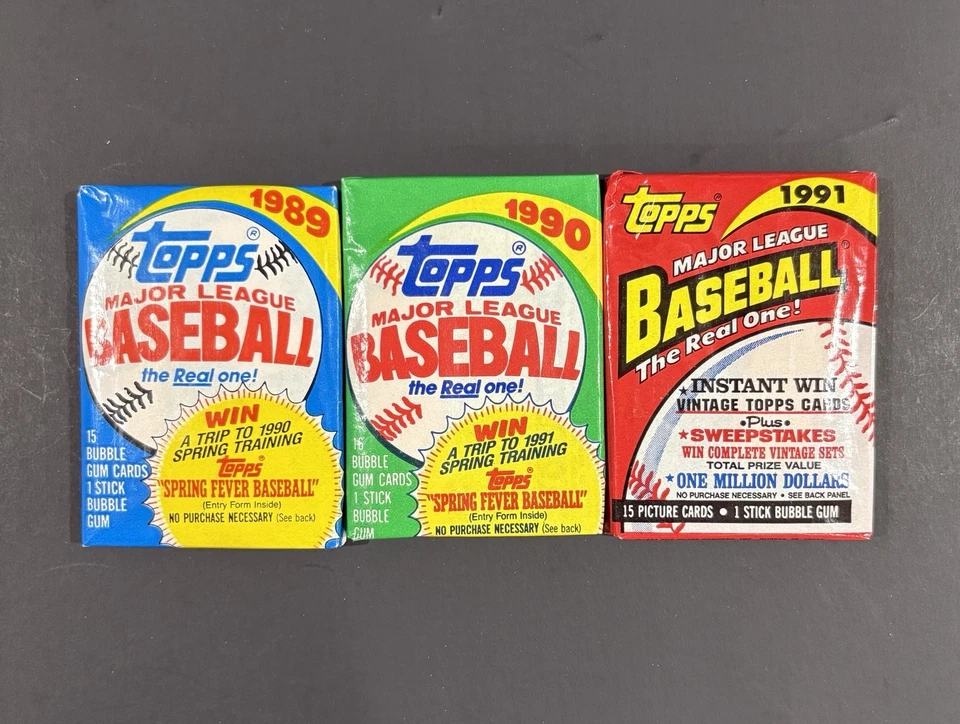 Tarjetas de béisbol Topps. 3 paquetes de cera. Lote de 46 tarjetas. 1989 1990 1991. Tarjetas de bonificación de 3 - Imagen 1 de 1