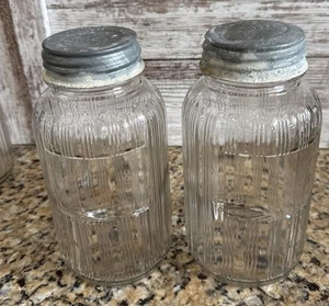 Vintage Ribbed Glass Hoosier Kitchen Cabinet Jars Set Of 2 - Picture 1 of 9