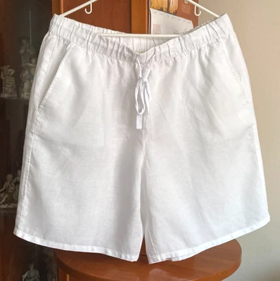 Pantalones Cortos Eileen Fisher Talla L Blanco 100% Lino Orgánico Cintura Elástica COMO NUEVOS Foto 1 de 4