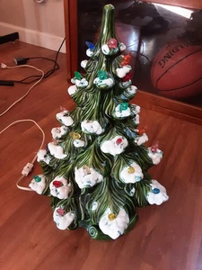 Vintage Atlantic Mold 17” Lighted Ceramic Christmas Tree With Scroll Base 1970s - Picture 1 of 10