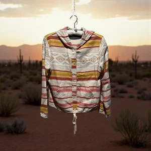 NWOT Pendleton Women’s L Button Front Hoodie Doublesoft Aztec Southwestern Beach - Picture 1 of 8