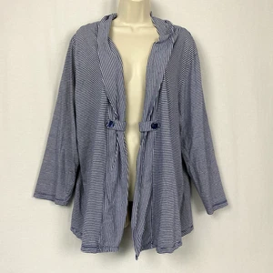 Ulla Popken Cardigan Top Womens 20 22 Blue White Nautical Stripe Relaxed Knit - Picture 1 of 13