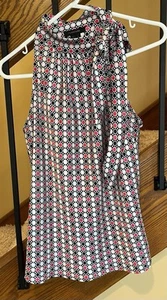my michelle Tie At Neck Sleeveless Blouse/Blk-Red-white Polk Dot/SZ. Large - Picture 1 of 17