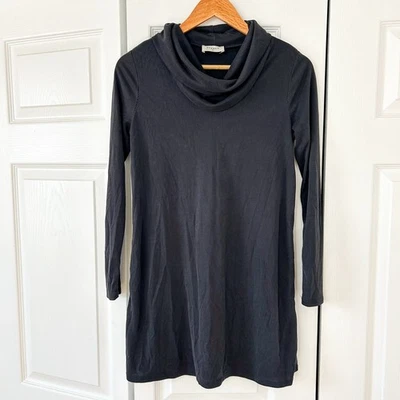 Mini Vestido Everly Negro Acanalado Capucha Cuello Manga Larga Mezcla Modal Talla Pequeña Foto 1 de 4