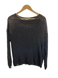 VINCE Schwarz Metallic Netz Open-Weave Pullover Rundhals Sweater Gr. M - Bild 1 von 7