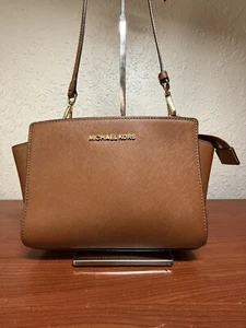 Michael Kors Warm Brown Leather Small Crossbody Handbag - Picture 1 of 15